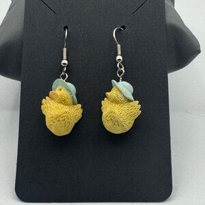 Duck-Shaped Earrings With Blue Hats & Silver Fishhook Backing